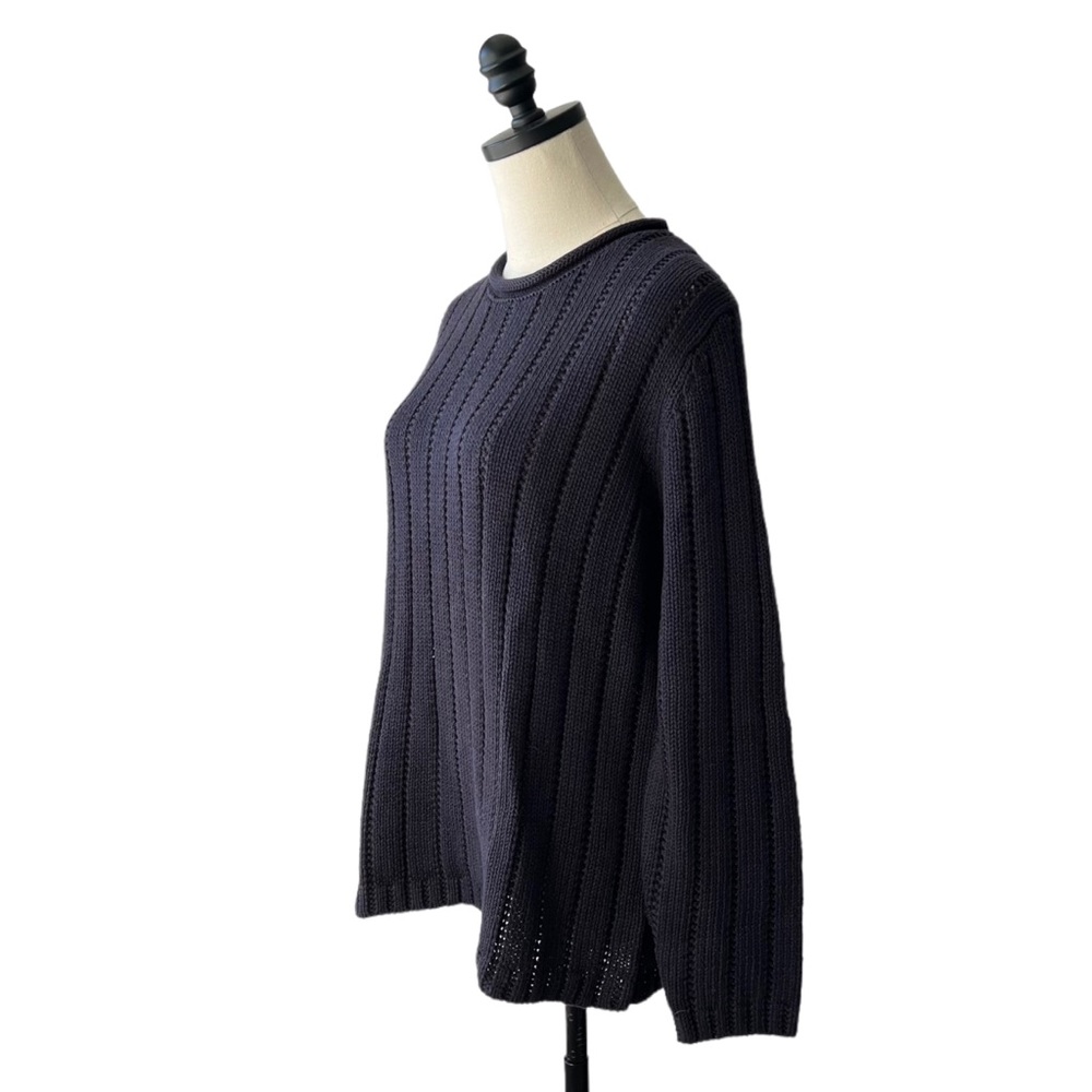 Lands End Navy Linen Cotton Rib Knit Sweater | M NWT - Picture 3 of 9